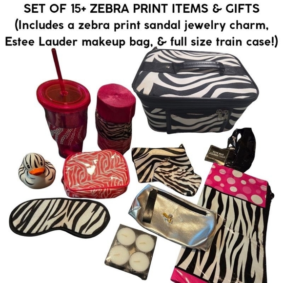 Various Other - 15PC SET ZEBRA PRINT GIFTS (INCLUDING JEWELRY, TRAIN CASE & ESTEE LAUDER BAG!)